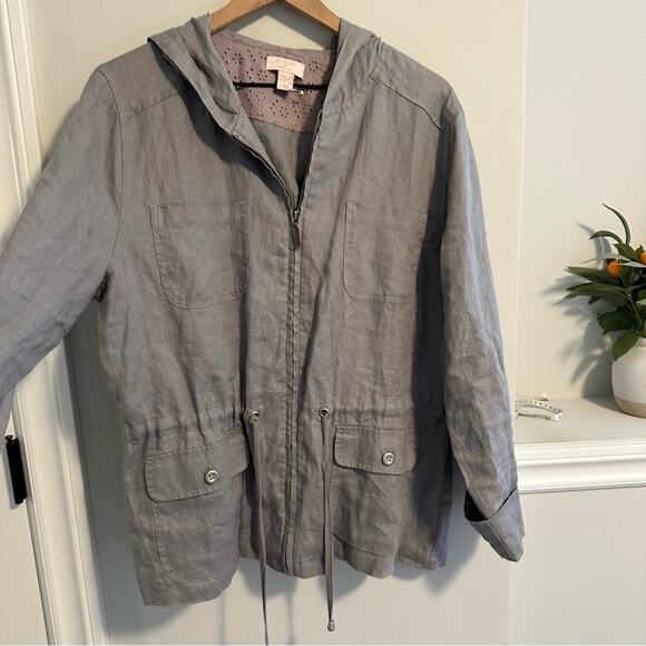 St. Tropez West Gray Soft Linen Zip Up Hooded Jacket XL - Picture 9 of 12